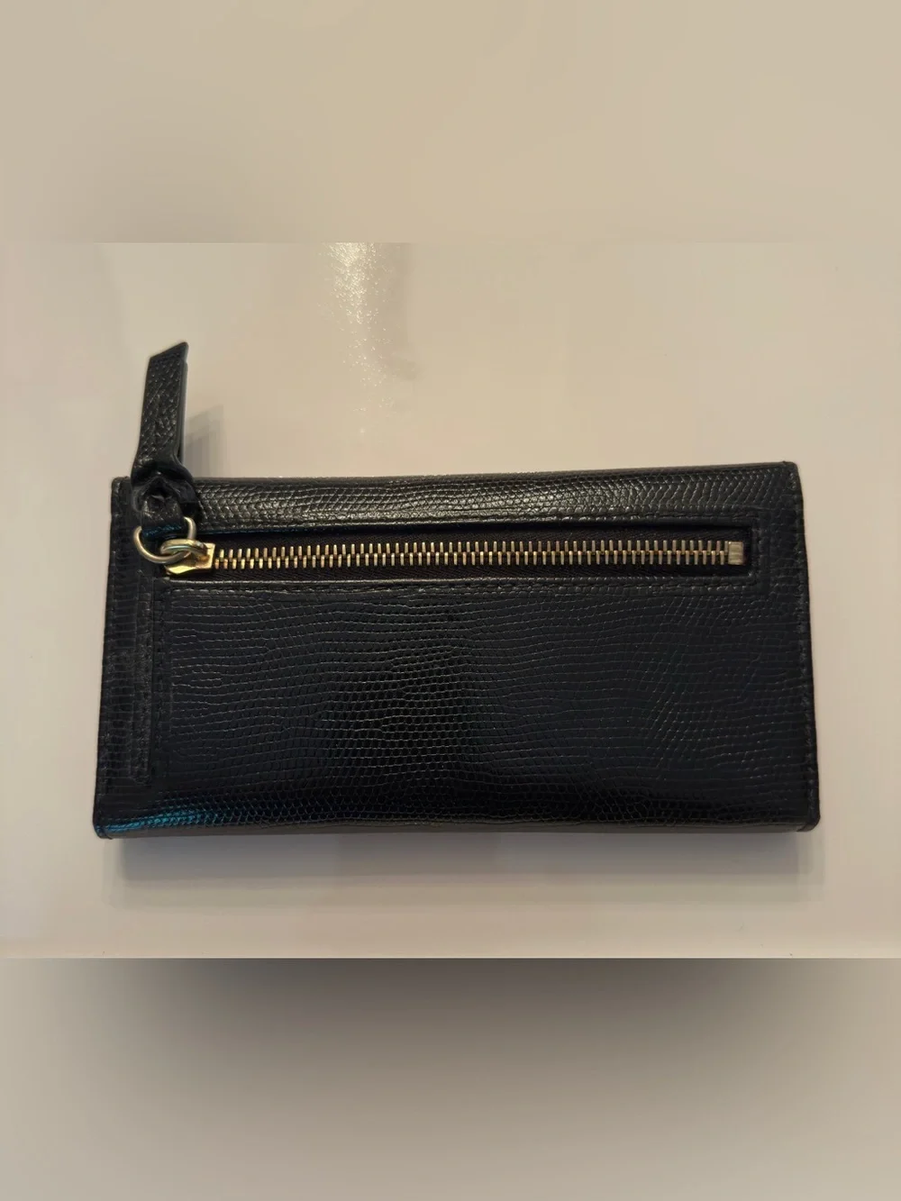 DOONEY & BOURKE BLACK SNAKESKIN-EMBOSSED LEATHER CONTINENTAL CLUTCH